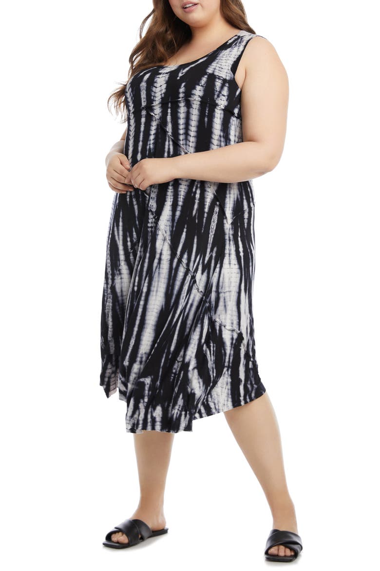 Tie Dye Seamed Asymmetrical Dress, Alternate, color, BLACK