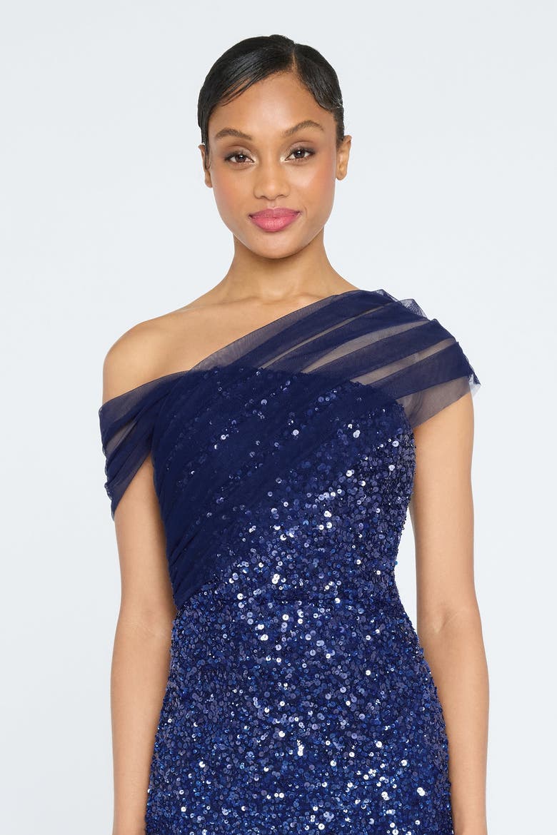 Dina Beaded Column Gown, Alternate, color, Navy