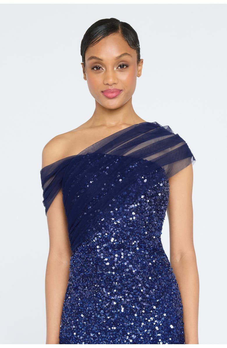 Theia Dina Beaded Column Gown, Alternate, color, Navy