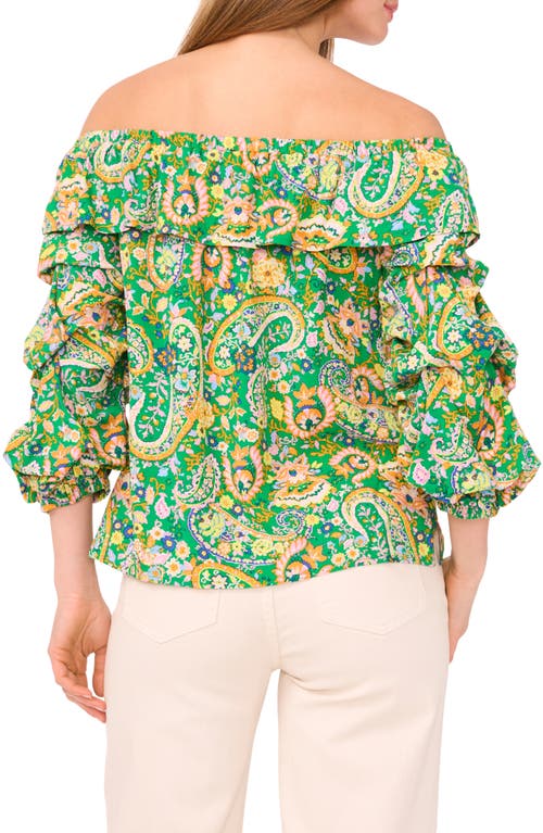 Vince Camuto Paisley Floral Tiered Balloon Sleeve Top In Green Multi