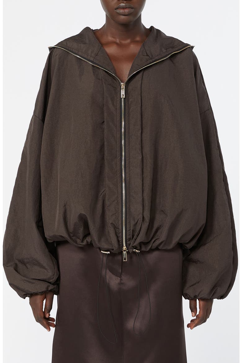 Water Repellent Oversize Hooded Rain Jacket, Alternate, color, DARK BROWN