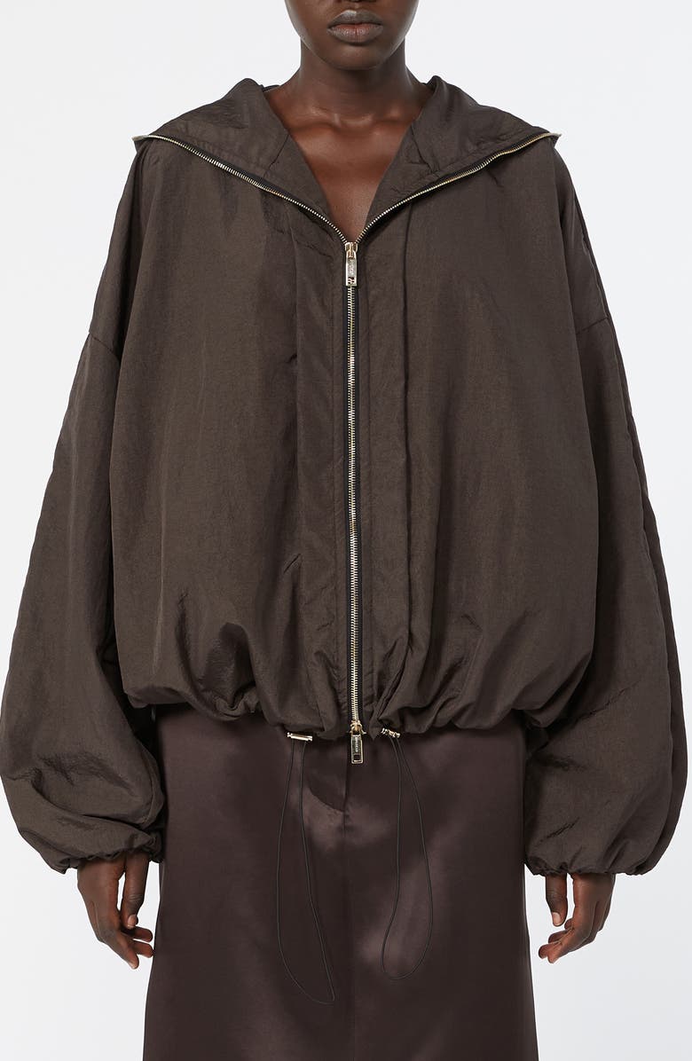 SPORTMAX Water Repellent Oversize Hooded Rain Jacket, Alternate, color, Dark Brown
