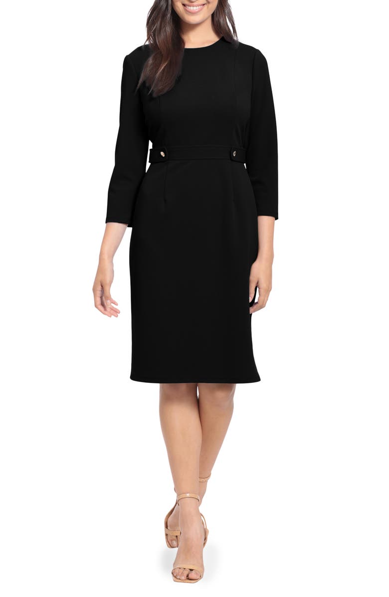 London Times Button Waist 3/4 Sleeve Sheath Dress, Main, color, 