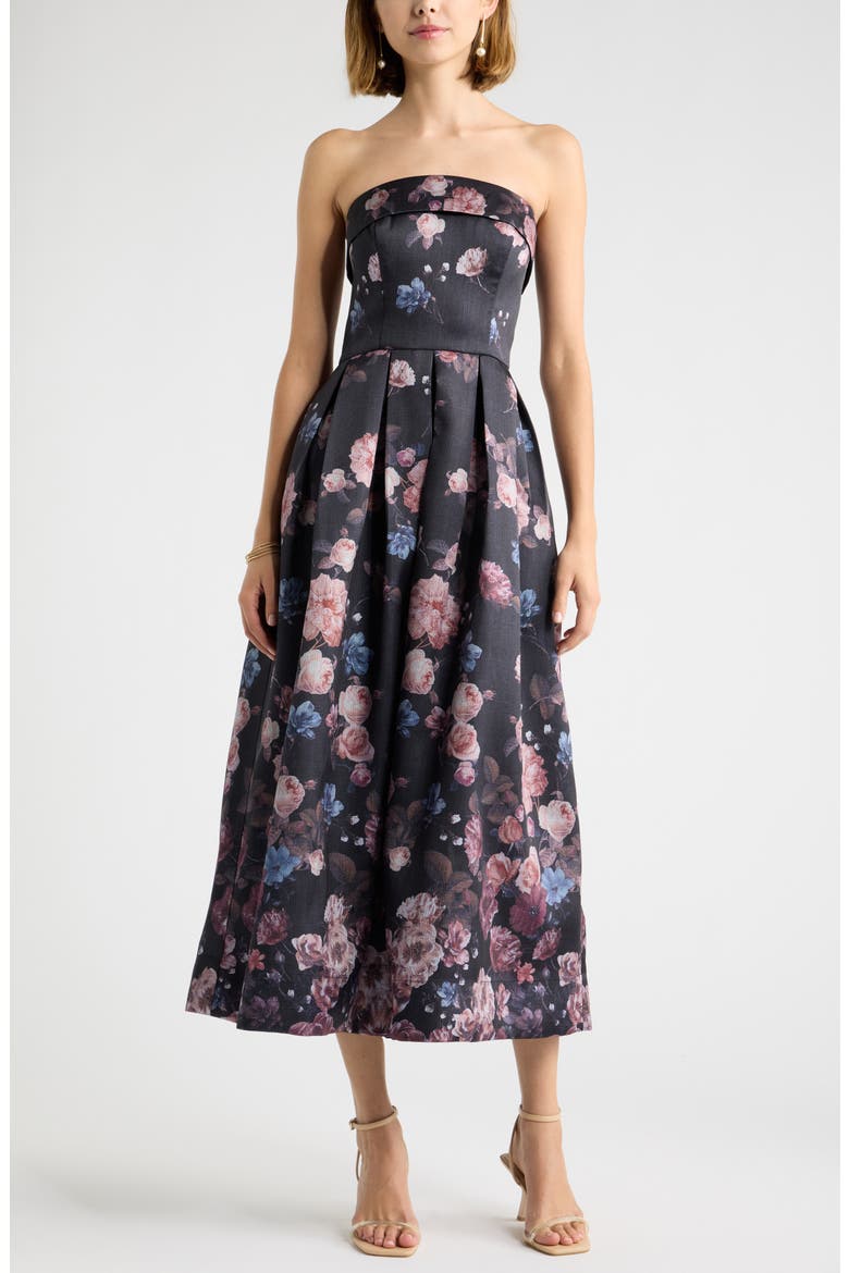 Floral Print Strapless Maxi Dress, Main, color, BLACK MULTI EMMA FLORAL