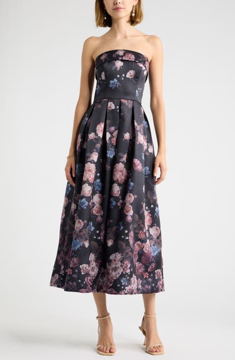 Floral Print Strapless Maxi Dress