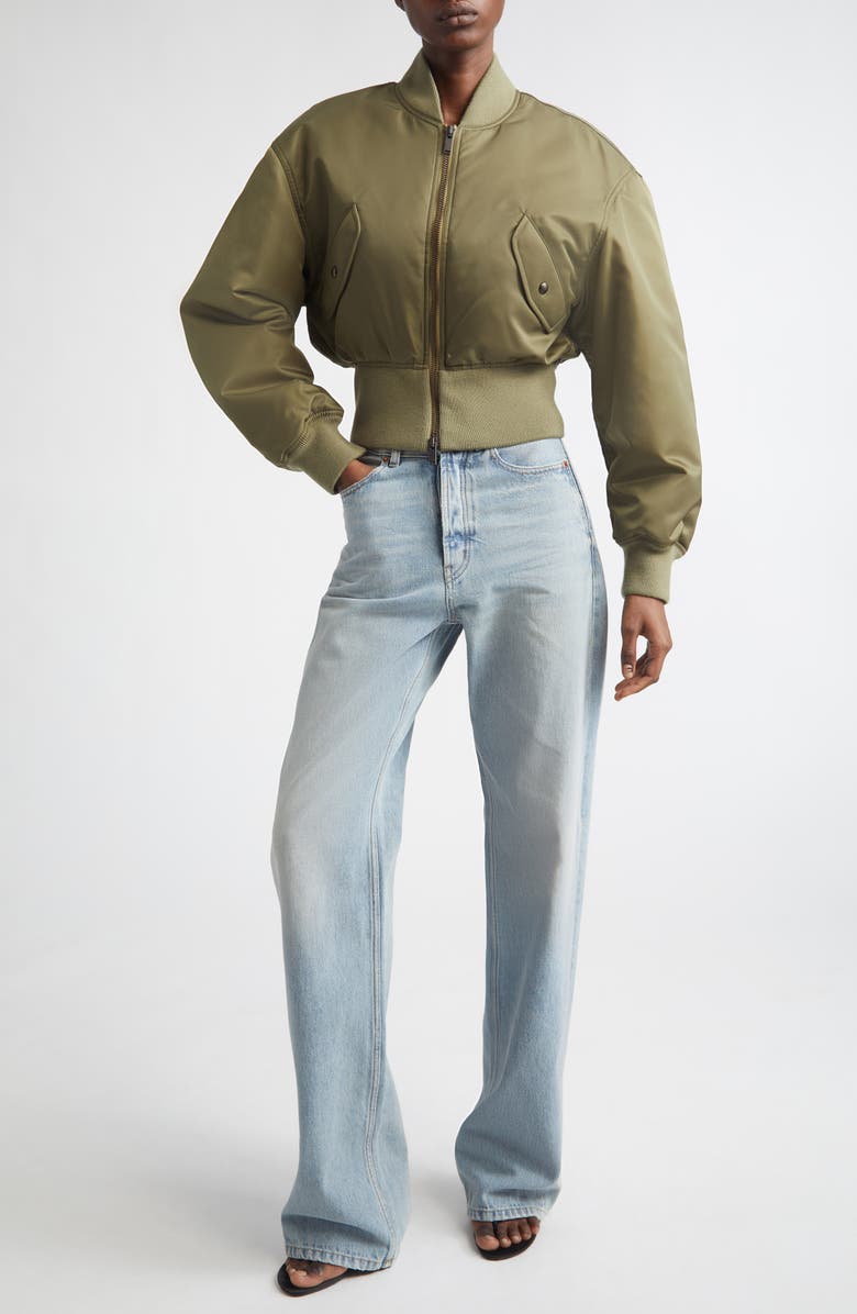 Saint Laurent Crop Bomber Jacket, Alternate, color, Kaki