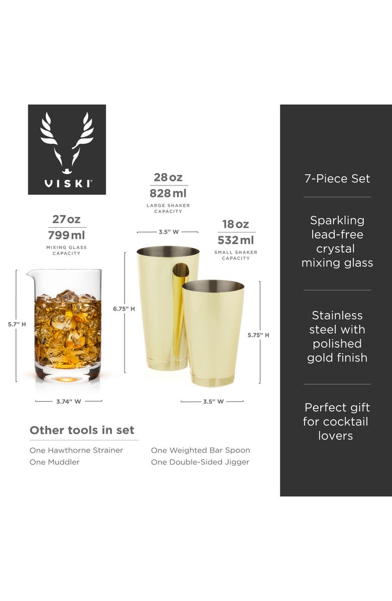 Viski Belmont 7-Piece Barware Set, Alternate, color, Gold