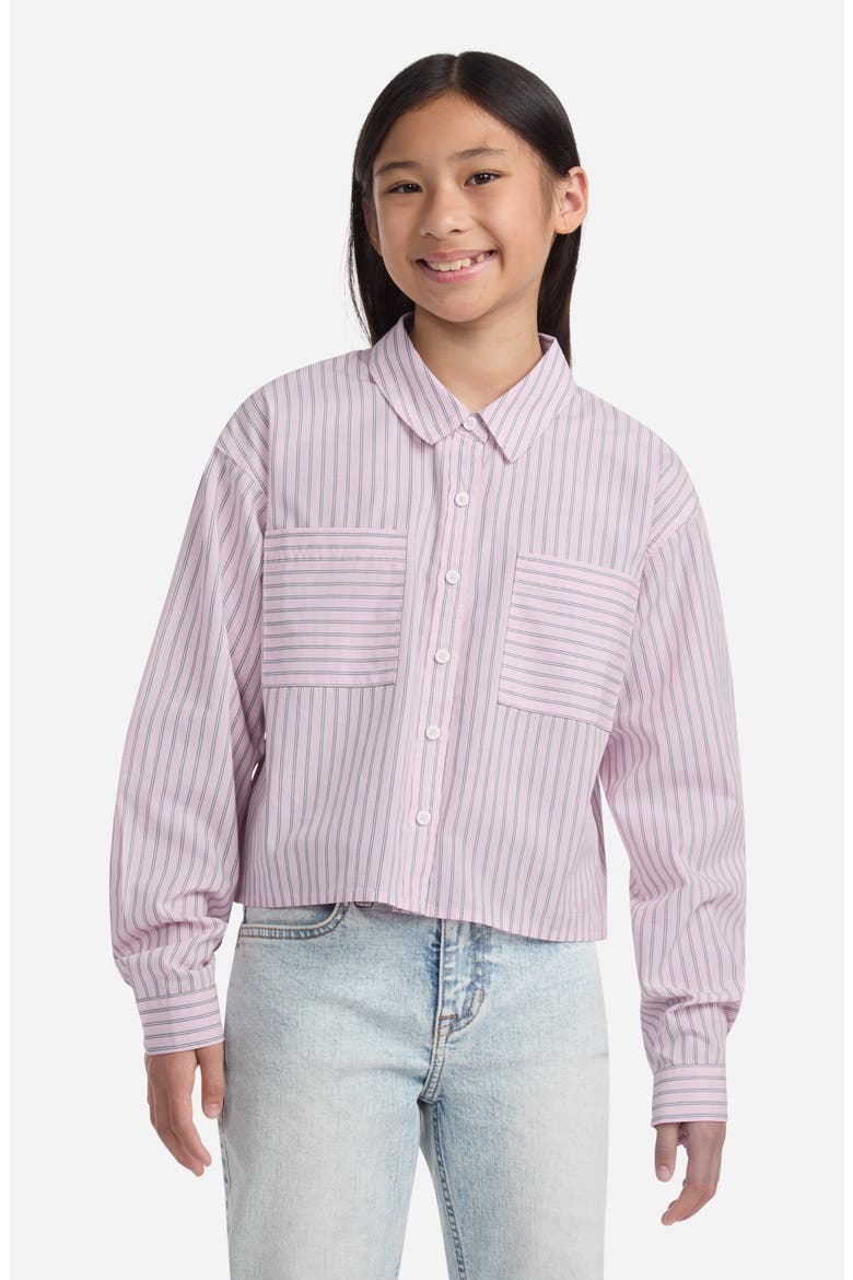 Kids' Stripe Boxy Button-Up Shirt, Alternate, color, CRADLE PINK