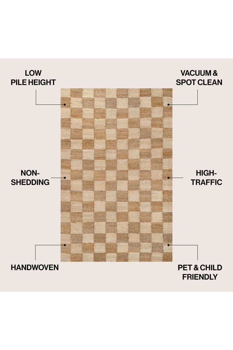 Theo Modern Farmhouse Woven Jute Checkerboard Area Rug, Alternate, color, Natural/Bleach