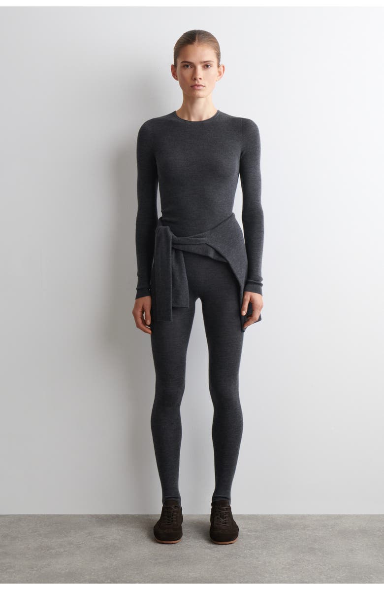 COS Seamless Merino Wool Long-Sleeved Top, Alternate, color, Charcoal Mélange