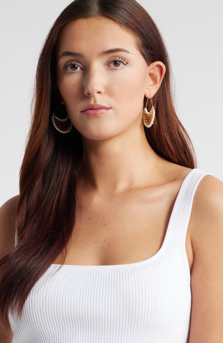 Nordstrom Beaded Crescent Half Hoop Earrings, Alternate, color, White- Gold