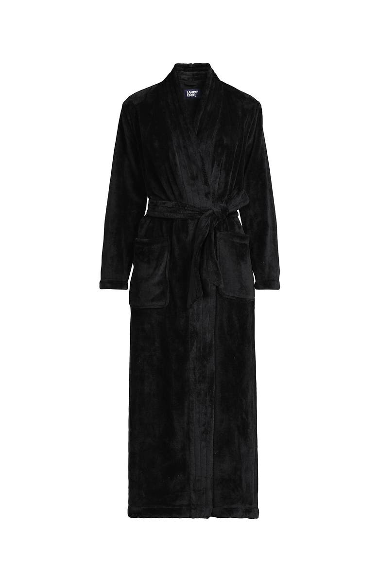 Lands' End Tall Cozy Plush Long Wrap Robe, Alternate, color, Black