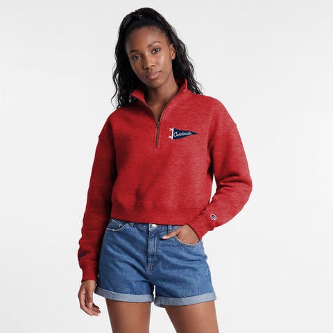 Women's Champion Red St. Louis Cardinals Triumph Tri-Blend Fleece Cropped Quarter-Zip Pullover