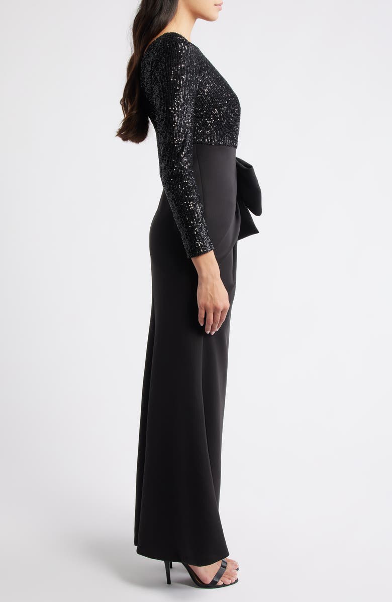 Eliza J Long Sleeve Sequin Mermaid Gown, Alternate, color, Black