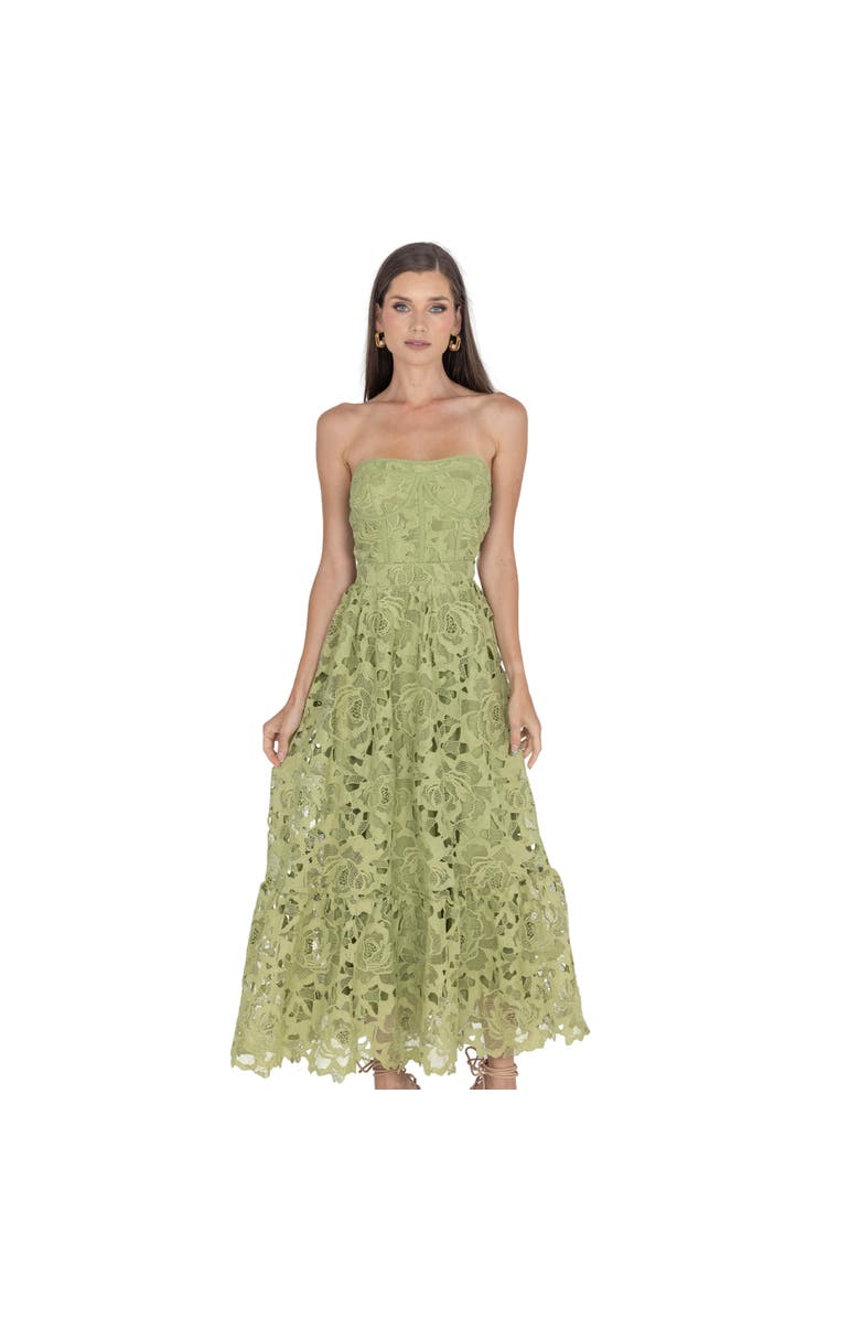 AKALIA Amelia Lace Bustier Midi Dress Guipure Lace, Alternate, color, Green