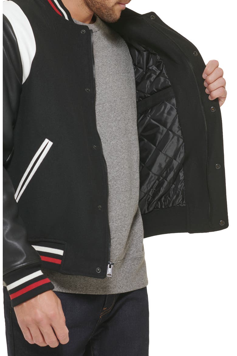 Faux Leather Letterman Varsity Jacket, Alternate, color, BLACK