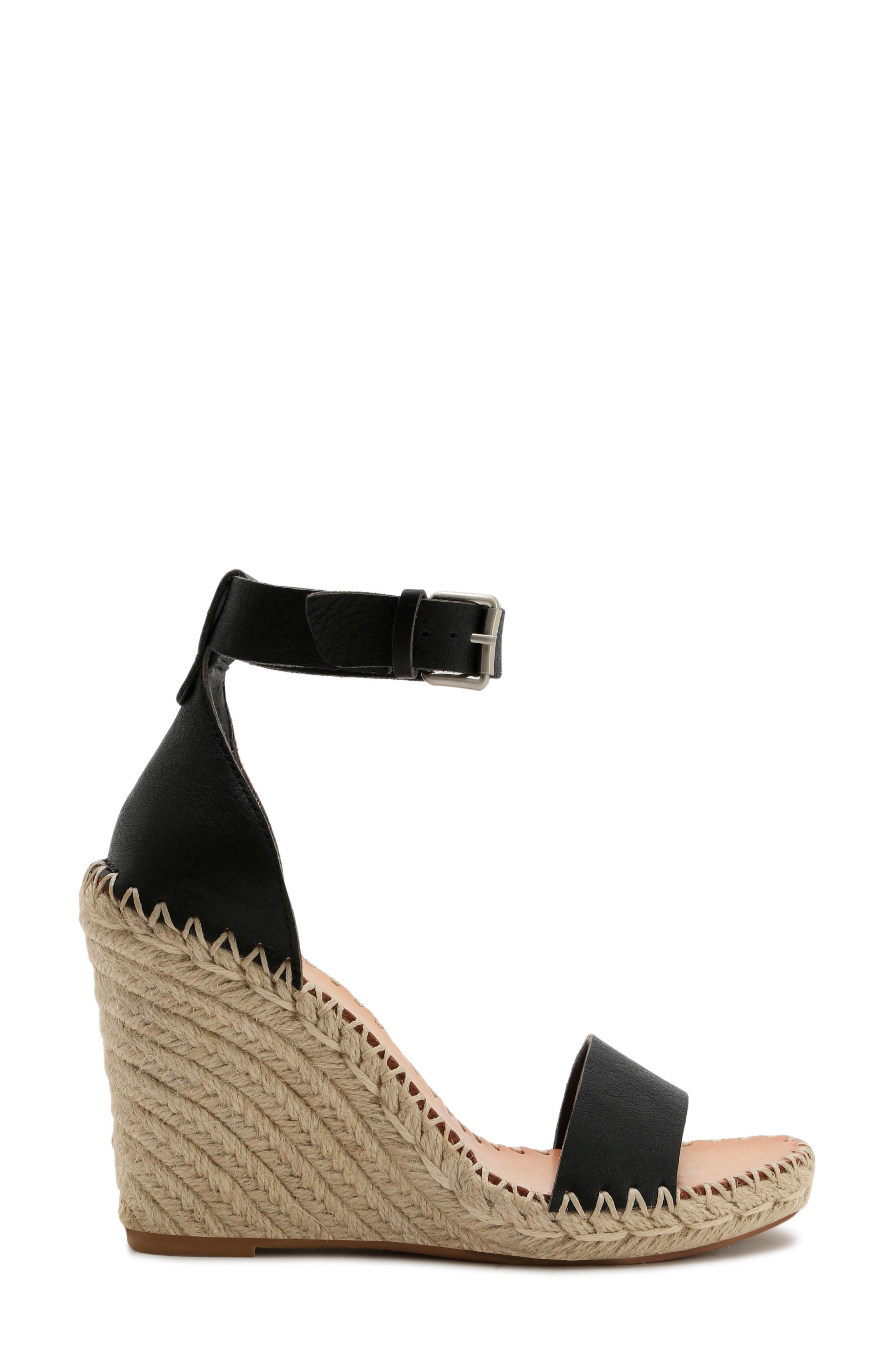 Noor Espadrille Wedge Sandal, Alternate, color, BLACK LEATHER