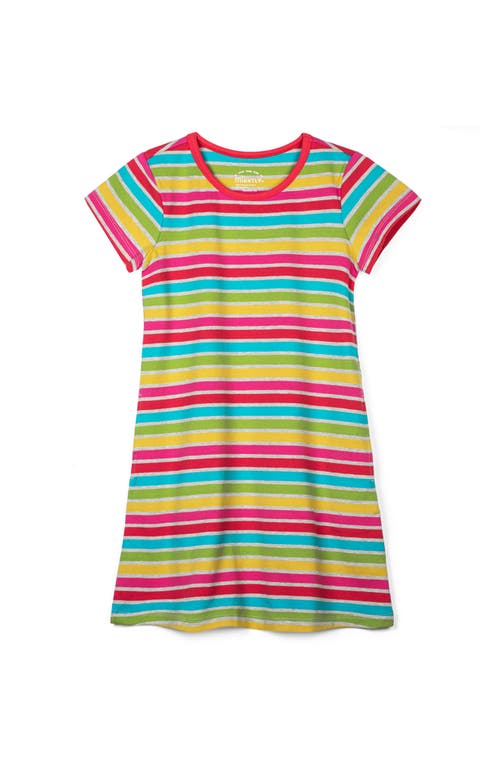 Mightly Organic Cotton Short Sleeve T-shirt Dress In Rainbow Stripe