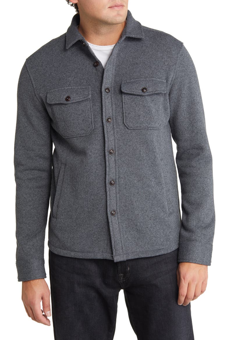 Sweater Fleece Button-Up Shirt Jacket, Alternate, color, IRON