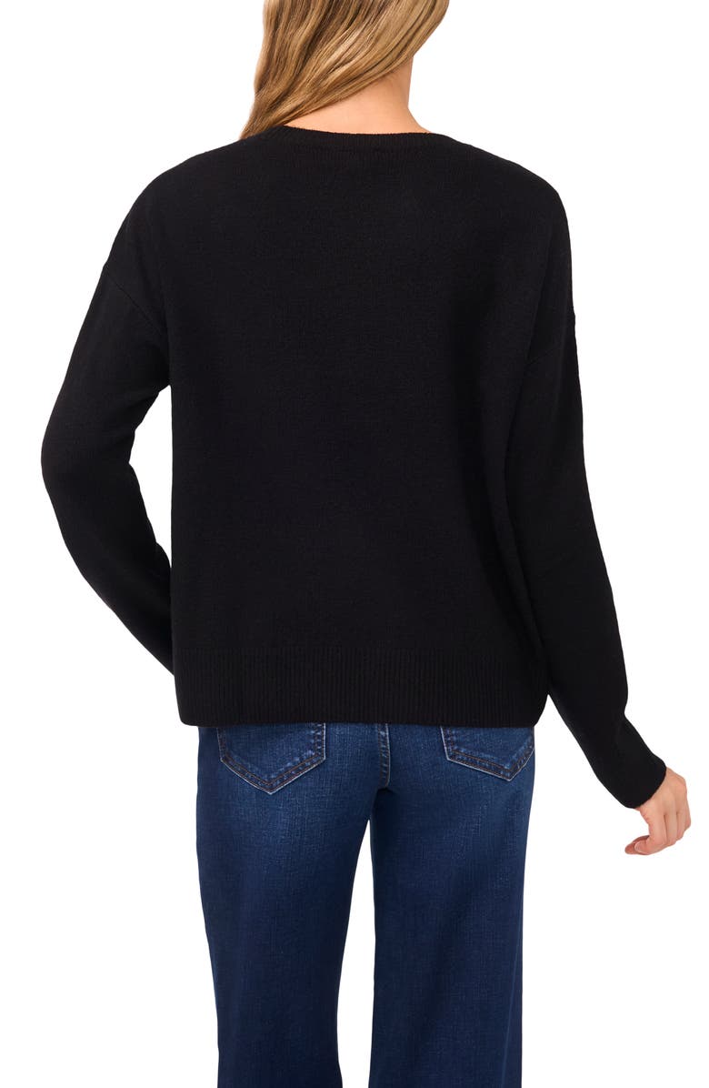 CeCe Embroidered Flower Sweater, Alternate, color, Rich Black