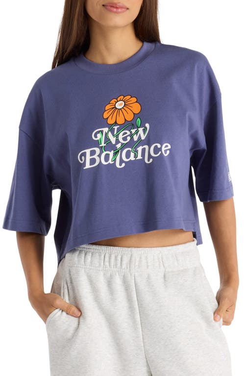 New Balance Athletics Oversize Crop Flower Graphic T-shirt In Blue