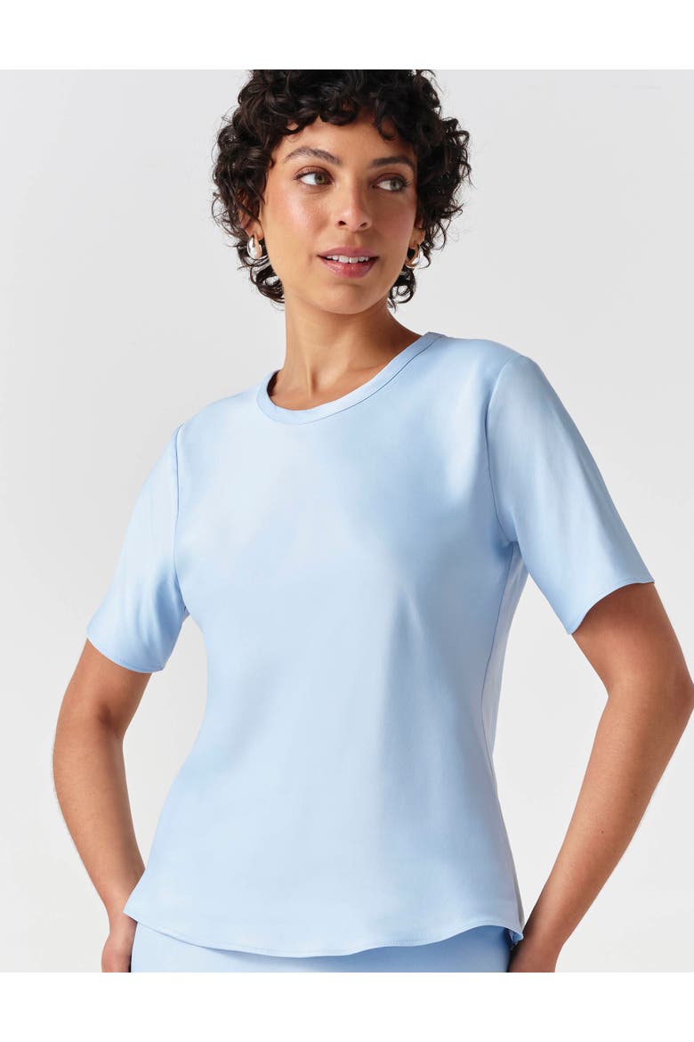 Ria Short Sleeve Satin Top, Main, color, Light Blue
