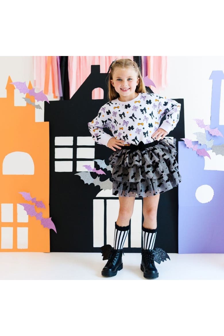 Flocked Bats Halloween Tutu, Alternate, color, Grey