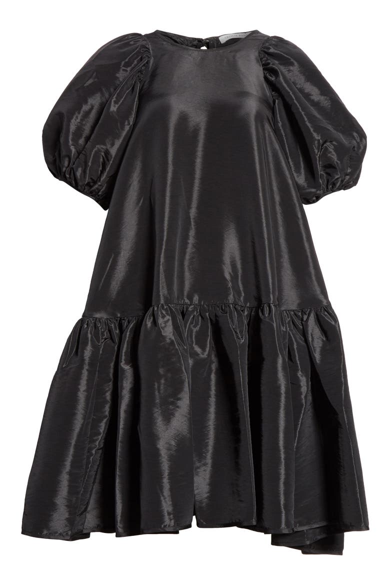 Alexa Puff Sleeve Faille Babydoll Dress, Alternate, color, BLACK