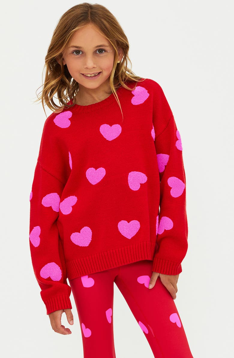 Beach Riot Kids
 Little Callie Sweater, Main, color, Royal Red Hearts