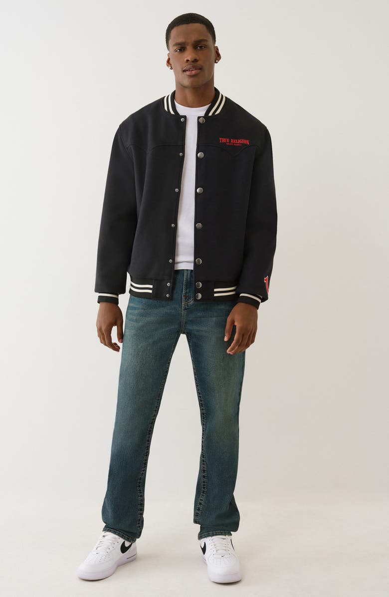 True Religion Western Varsity Jacket, Alternate, color, Jet Black