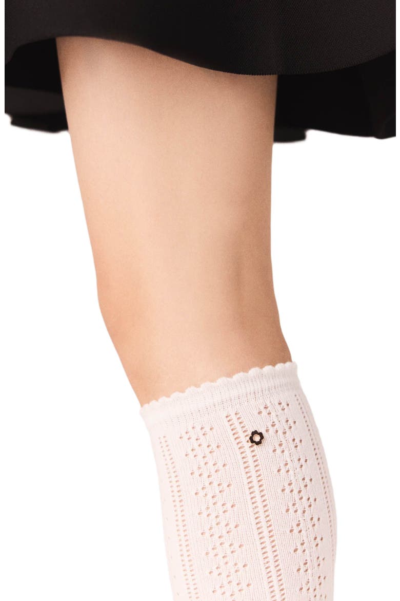 Knee-high pointelle socks, Alternate, color, White