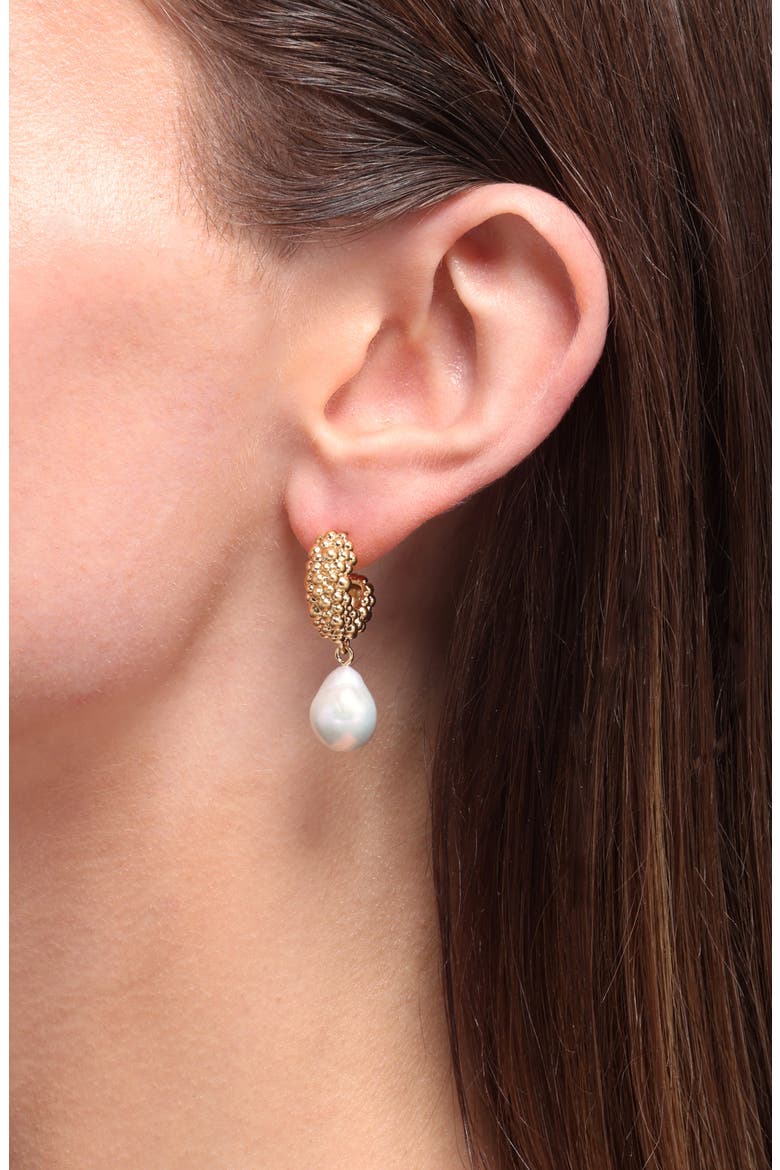 Small Baya Baroque Pearl Drop Hoop Earrings, Alternate, color, GOLD