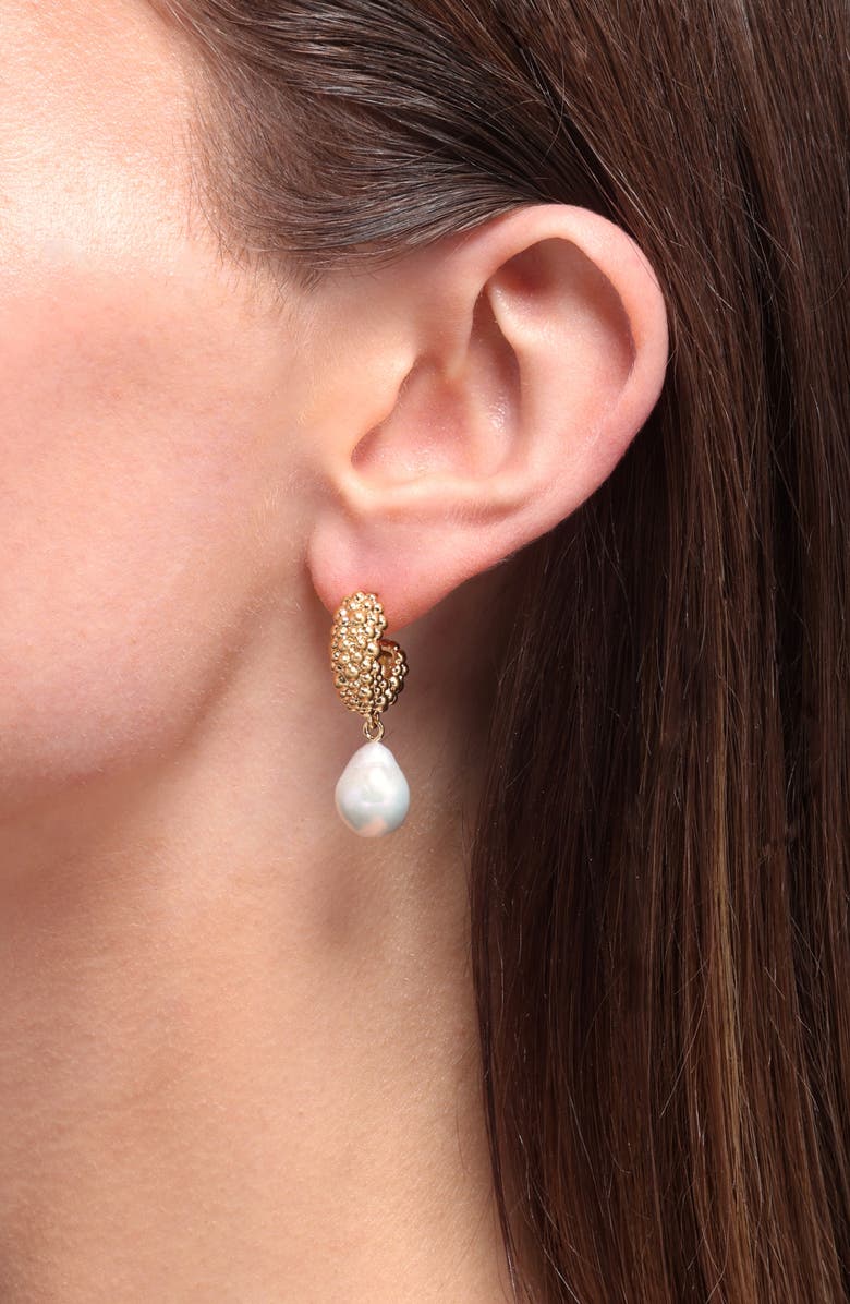 Missoma Small Baya Baroque Pearl Drop Hoop Earrings, Alternate, color, Gold
