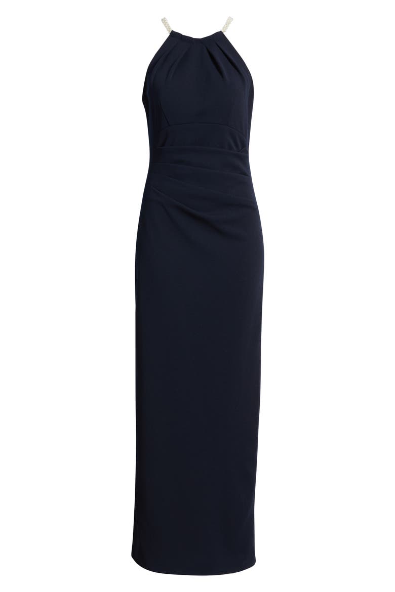 Faux Pearl Neckline Gown, Alternate, color, NAVY