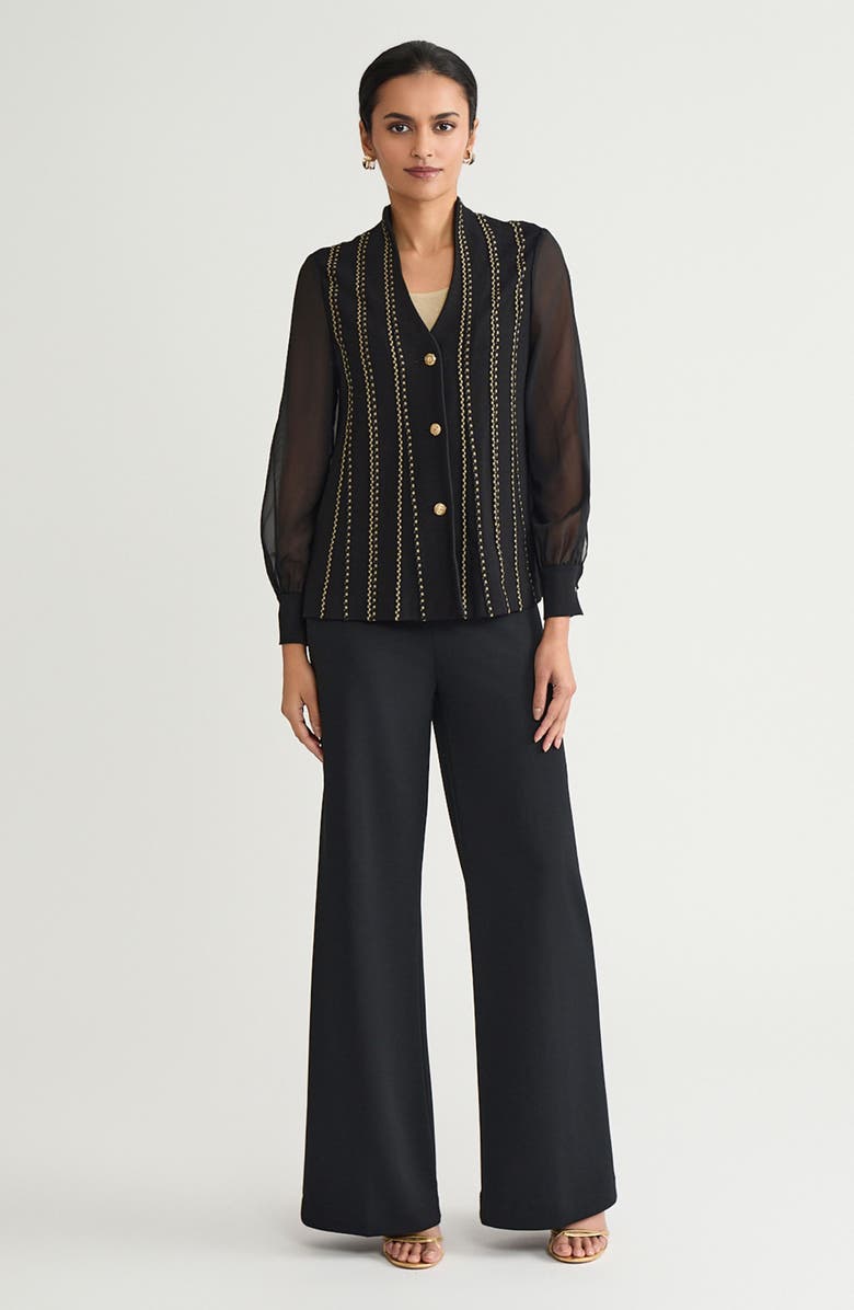 Ming Wang Metallic Stripe Cardigan, Alternate, color, Black/ Gold