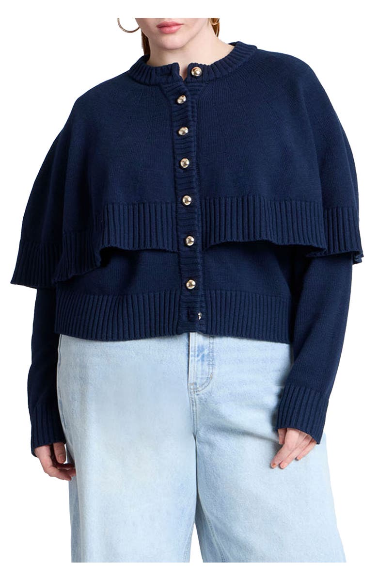 ELOQUII Cape Sweater, Main, color, Navy