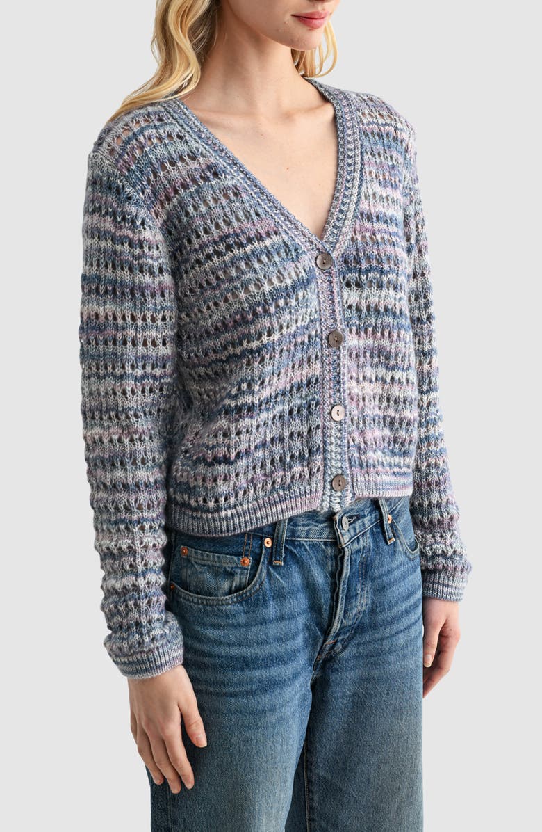 Lush Open Knit Cardigan, Alternate, color, Blue