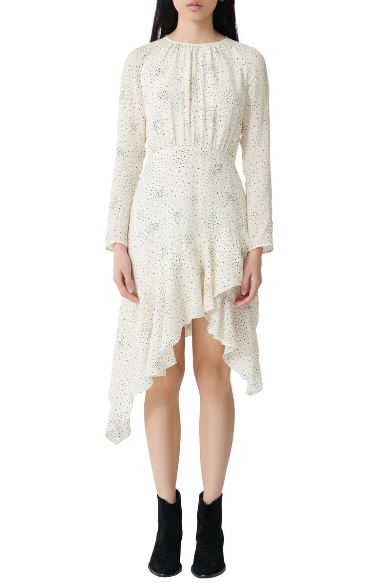 maje Reto Long Sleeve Asymmetrical Dress, Main, color, Natural