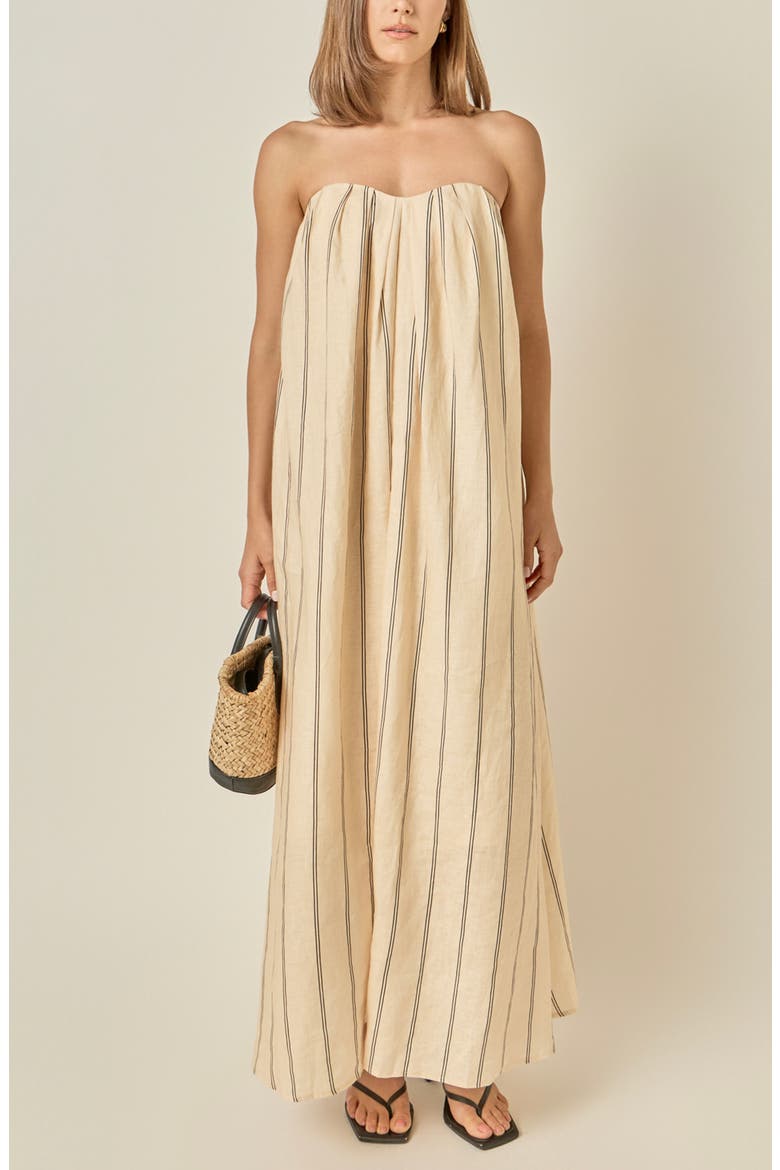 Strapless Pintuck Striped Maxi Dress, Alternate, color, BEIGE/ BLACK