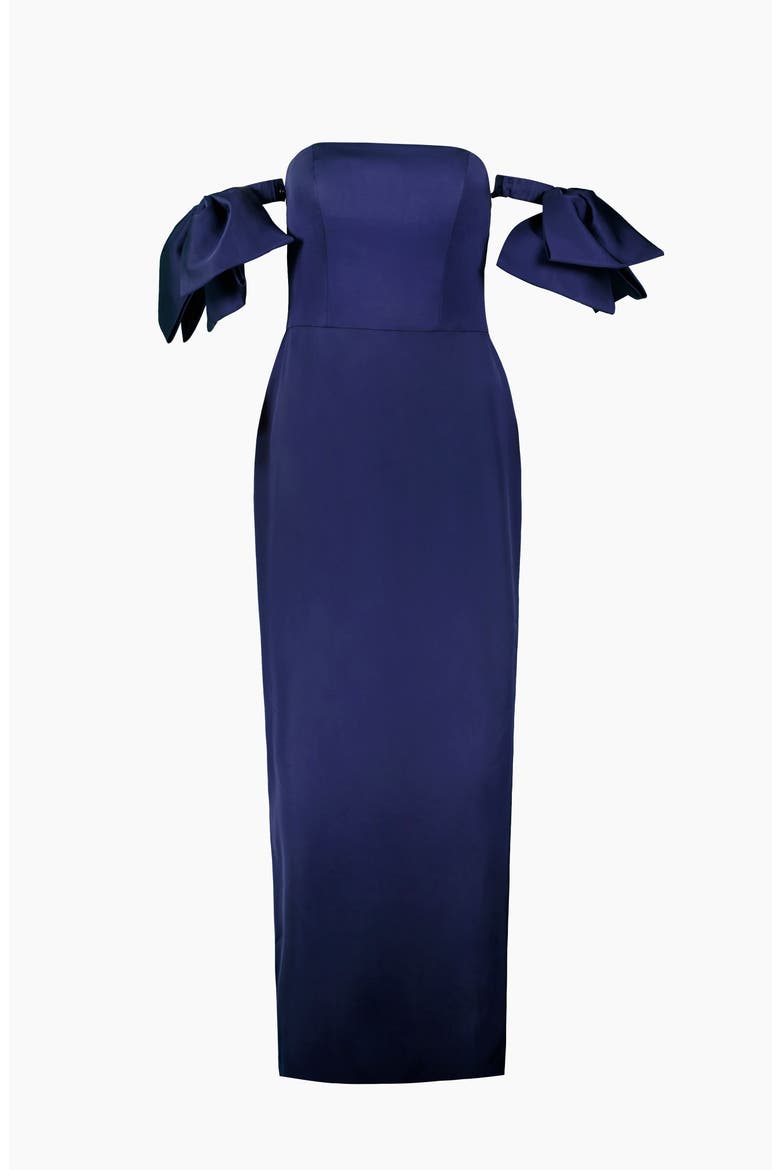 Strapless Column Gown with Detachable Bow Sleeves, Alternate, color, Navy Blue