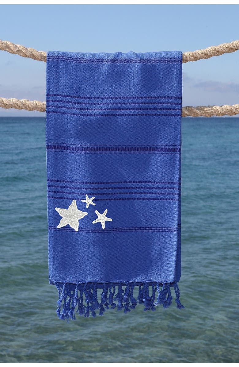 Linum Home Textiles 100% Turkish Cotton Summer Fun - Glittery Starfish Pestemal Beach Towel - Royal Blue, Alternate, color, 