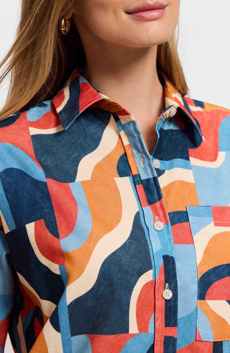 Foxcroft Marina Geo Print Cotton Corduroy Button-Up Shirt, Alternate, color, Blue Multi