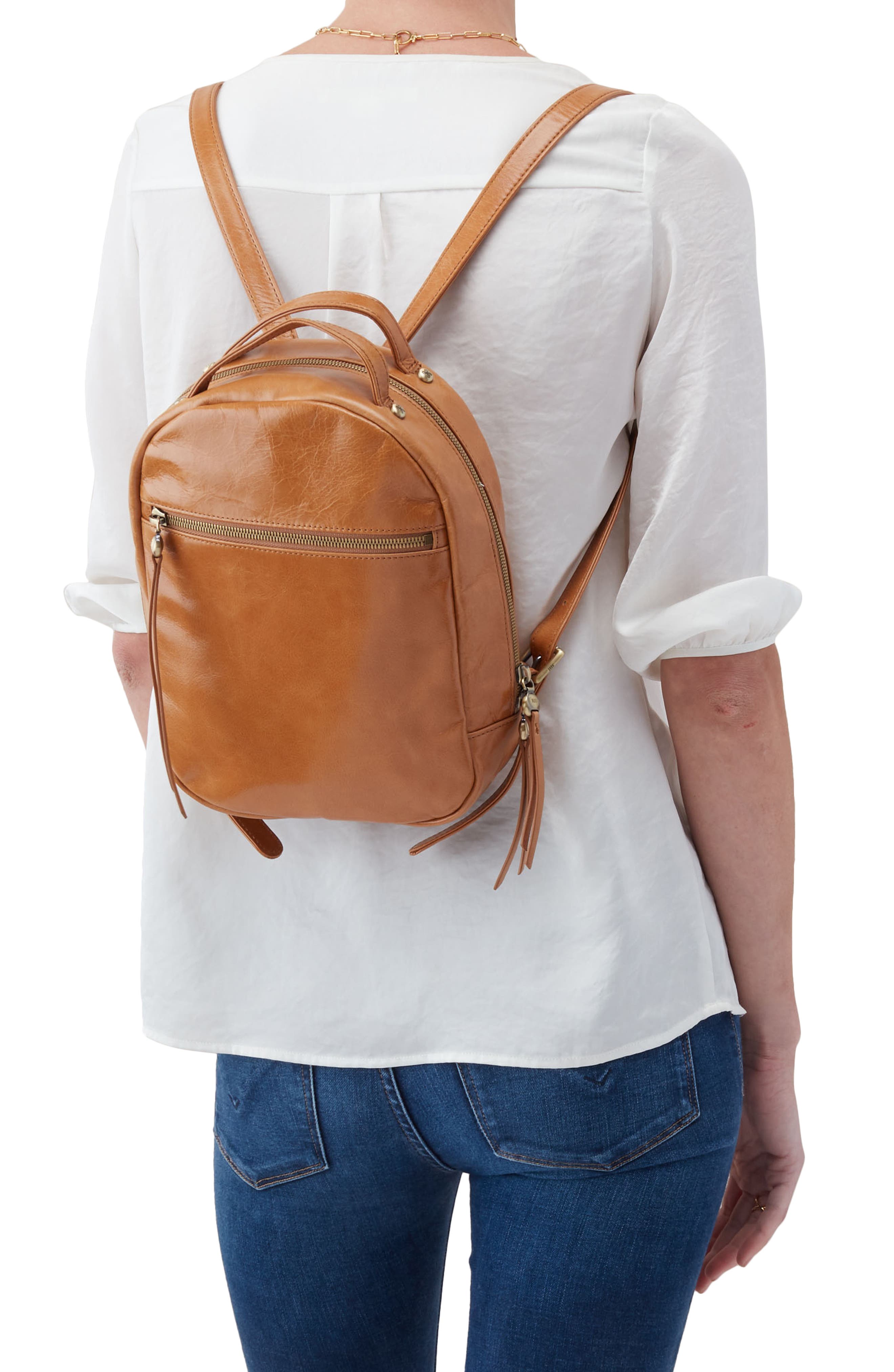 Hogan Leather Backpack, Alternate, color, HONEY