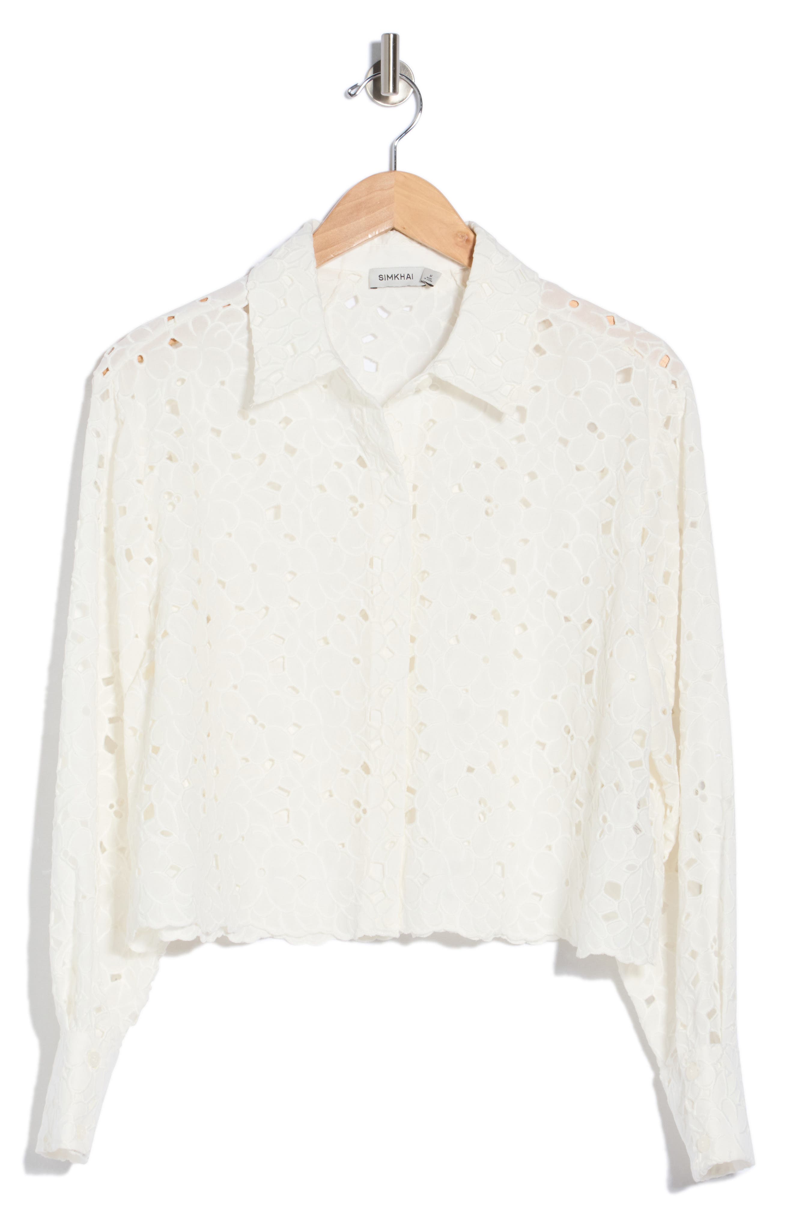Penelope Cotton Eyelet Button-Up Shirt