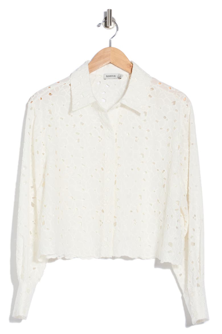 Penelope Cotton Eyelet Button-Up Shirt, Main, color, WHITE