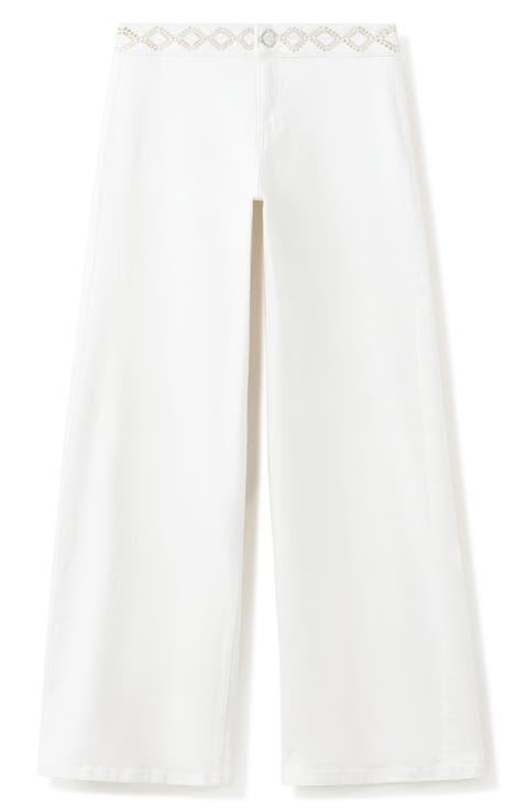 Embroidered Low Waist Wide Leg Jeans