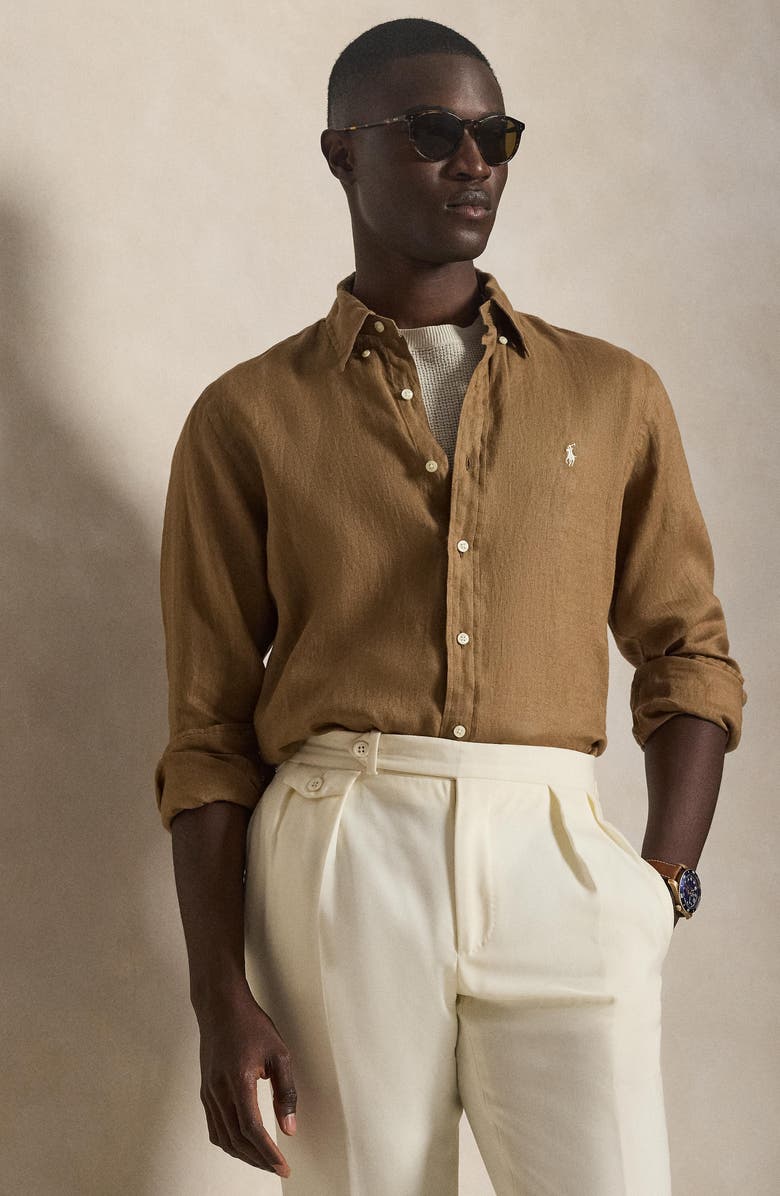 Polo Ralph Lauren Classic Fit Linen Button-Down Shirt, Alternate, color, Rl Brown