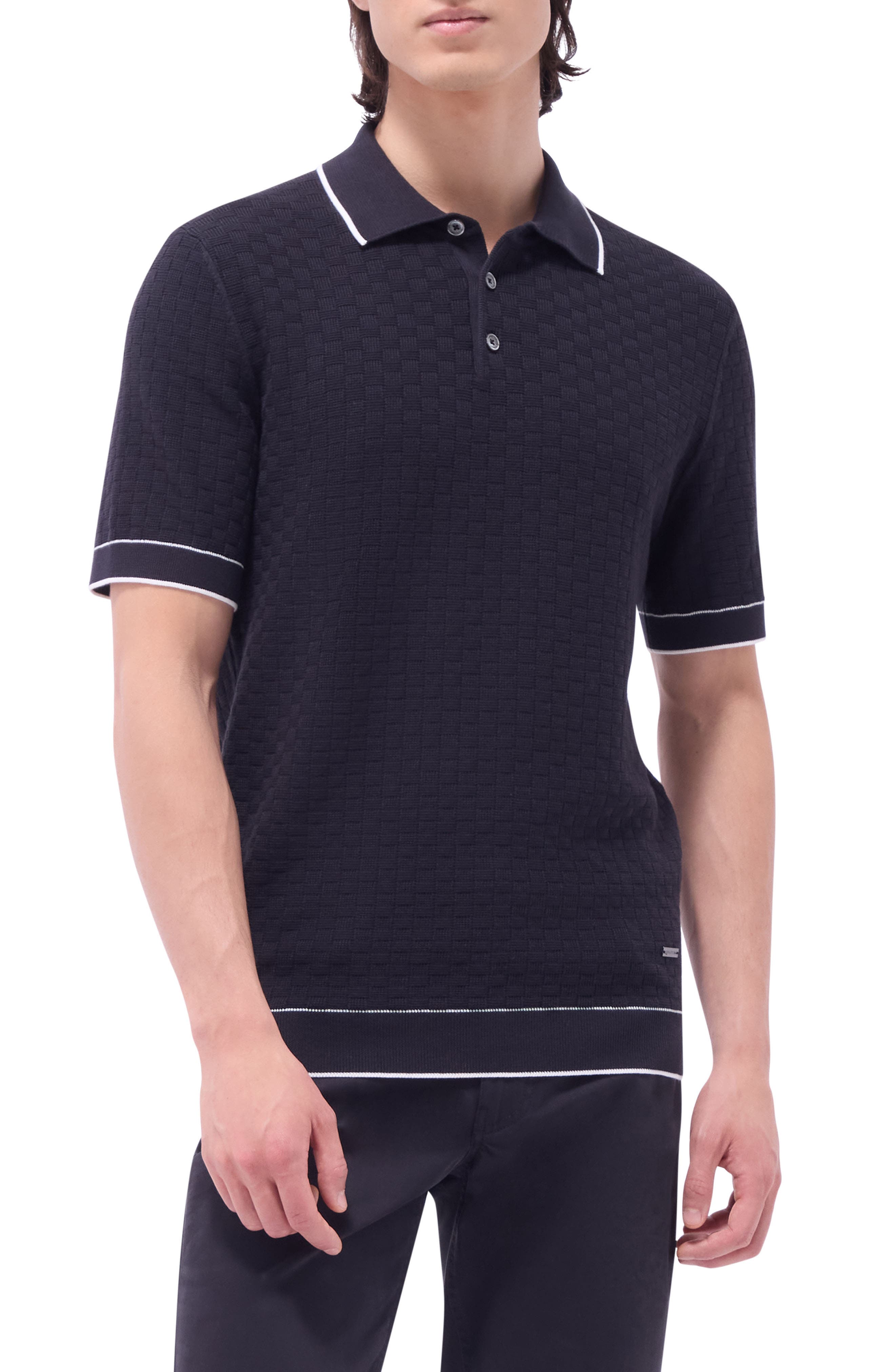 Bugatchi Tipped Contrast Collar Polo Sweater