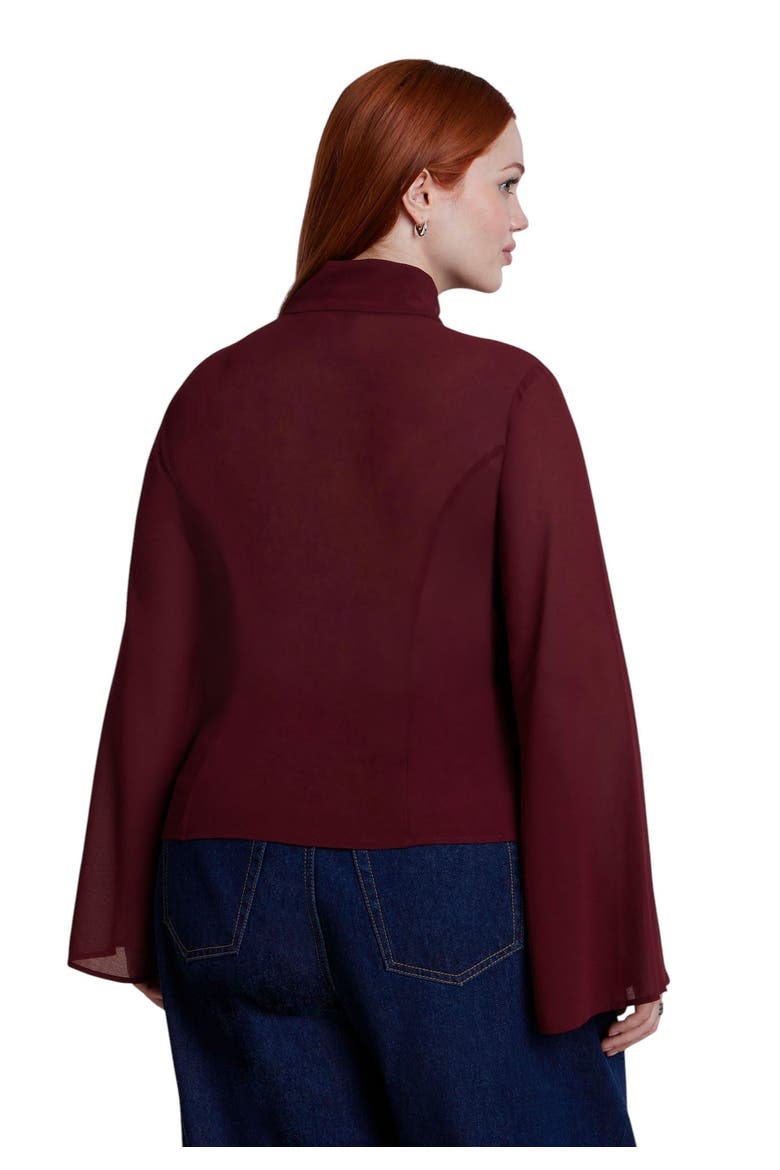 Tie Neck Sheer Top (plus), Alternate, color, OXBLOOD RED