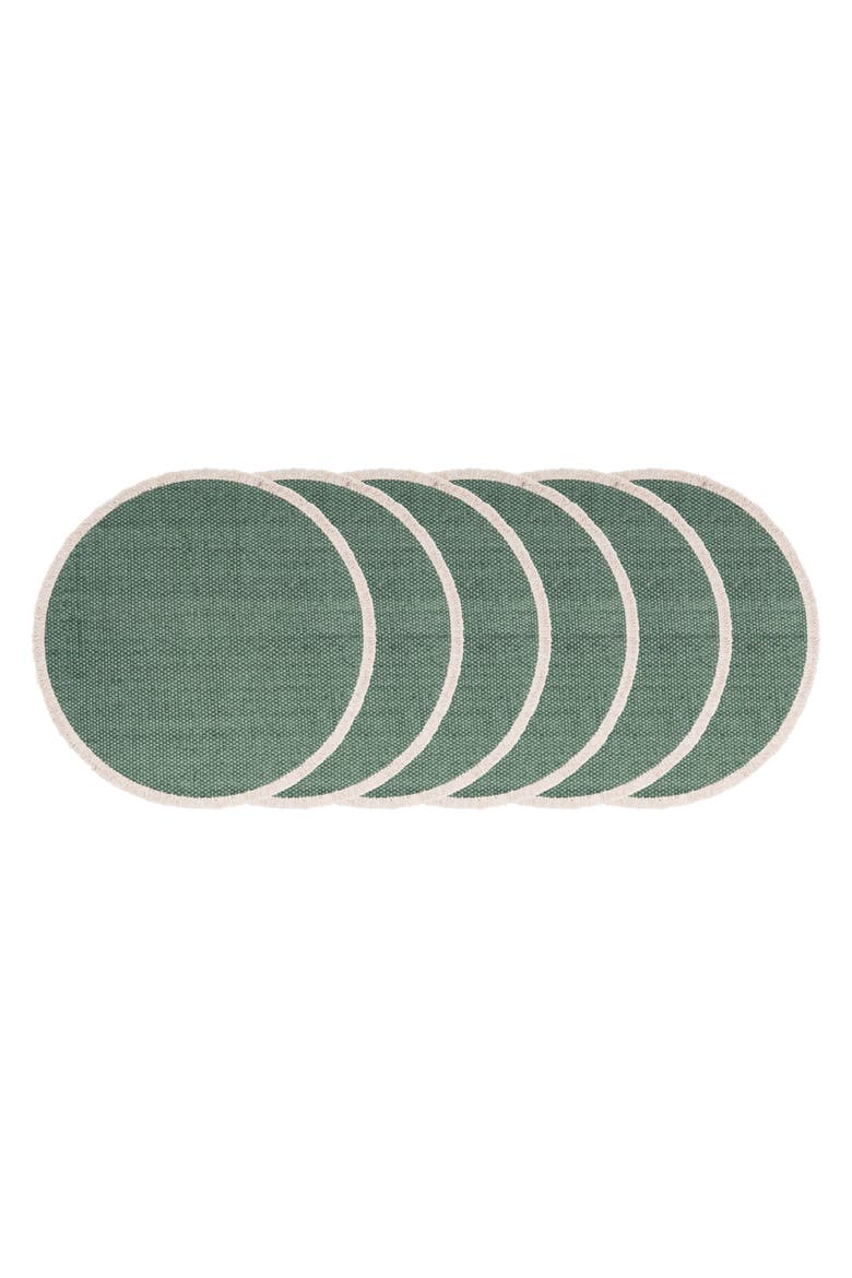 Fringed Aspen 100% Cotton Round Set of 6 Placemats 15", Main, color, Green
